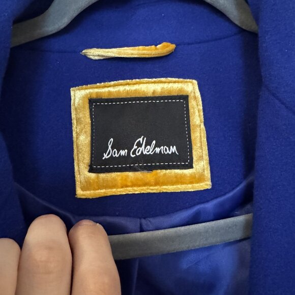 Sam Edelman Womens Royal Blue Wool Blend Button-Up Coat Medium - Picture 4 of 5